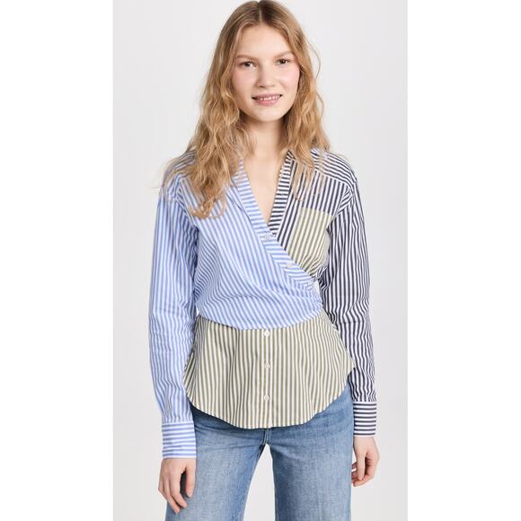 Women's Veronica Beard Mayfair Striped Button Front Wrap Top size 0 Quiet Luxury - Picture 1 of 5